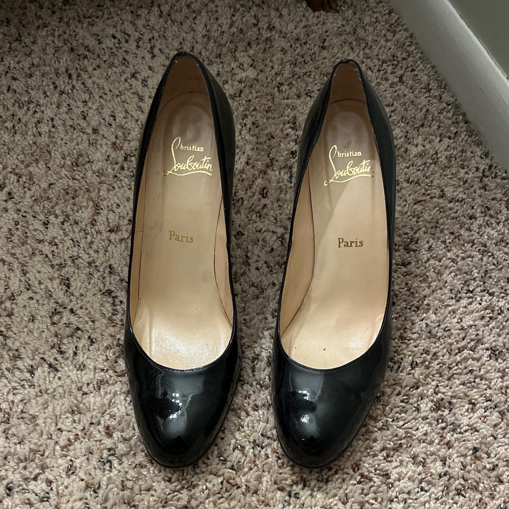 Size 42 Black Patent Leather Christian Louboutin heels.